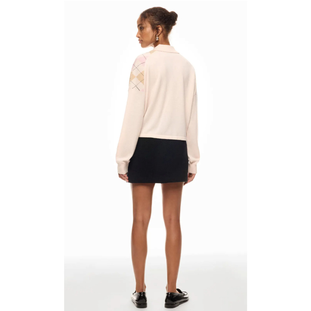 Maje Beige & Pink Argyle Knit Wool Sweater - Picture 4 of 9